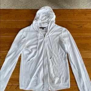 Thin, White Cotton ZIP Up Hoodie